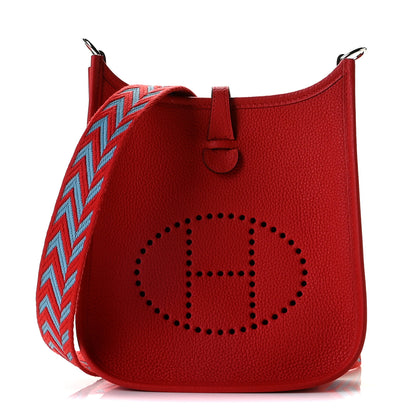 Hermes Taurillon Clemence Evelyne TPM Rouge De Coeur Bleu Du Nord 1 of 8