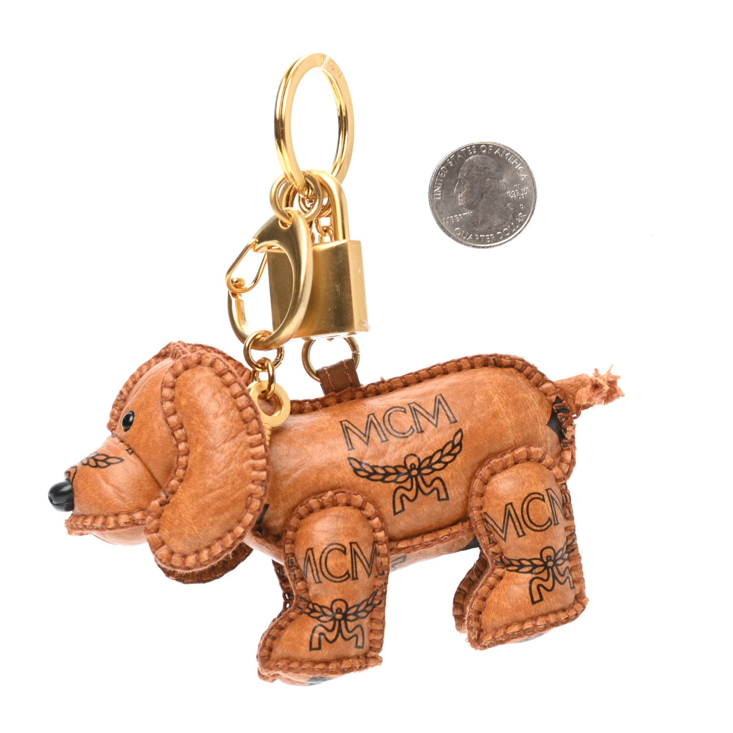 MCM Visetos Dog Key Ring Bag Charm Cognac 2 of 5