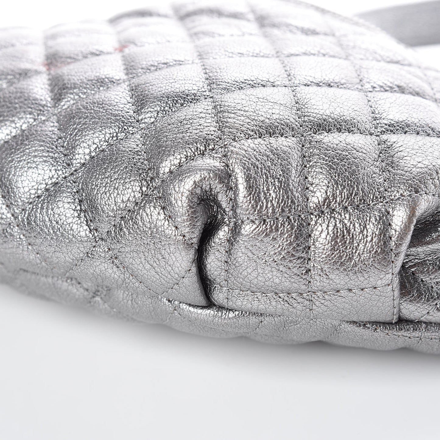 Metallic Goatskin Quilted Banane Waist Bag Fanny Pack Silver