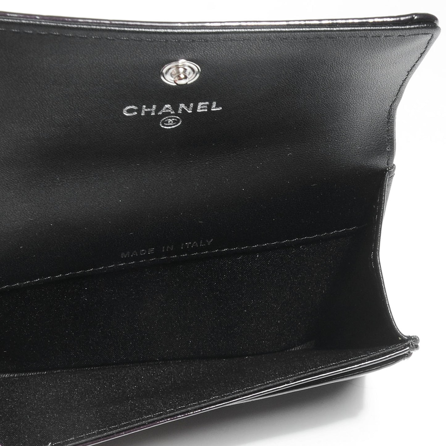 Patent Camellia Embossed Card Holder Black