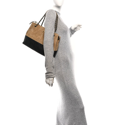 Chanel Suede Calfskin Shiny Lambskin Quilted Small Coco Base Shopping Bag Beige Black 2 of 11