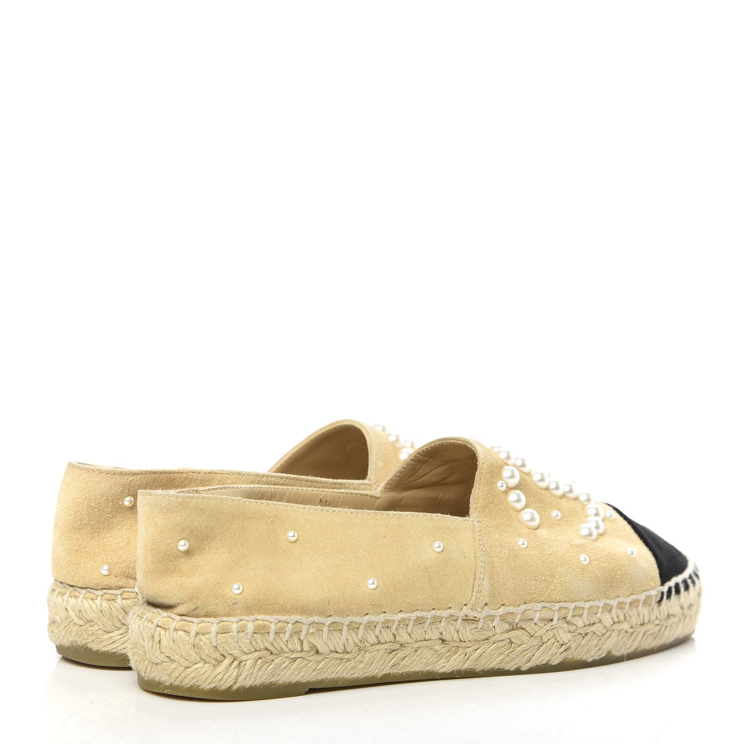 Chanel Suede Pearl CC Espadrilles 35 Beige Black 4 of 13