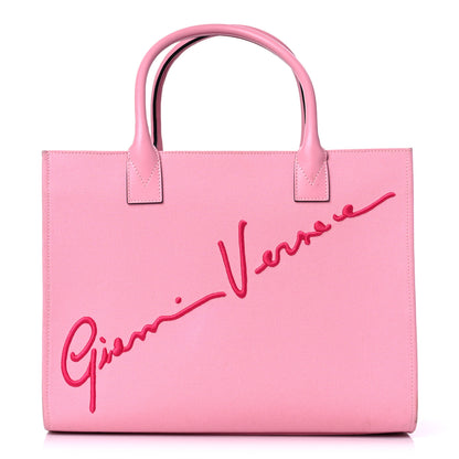 Versace Canvas Suppler Calfskin Cabas GV Signature Tote Pink 1 of 23
