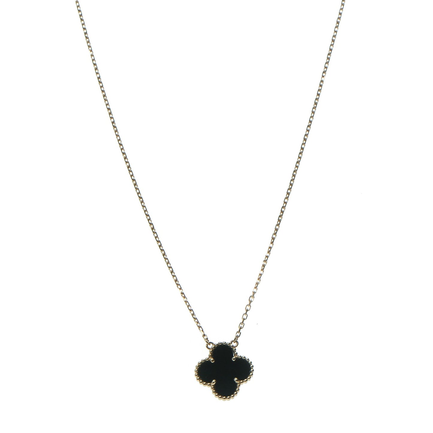 18K Yellow Gold Black Onyx Vintage Alhambra Pendant Necklace