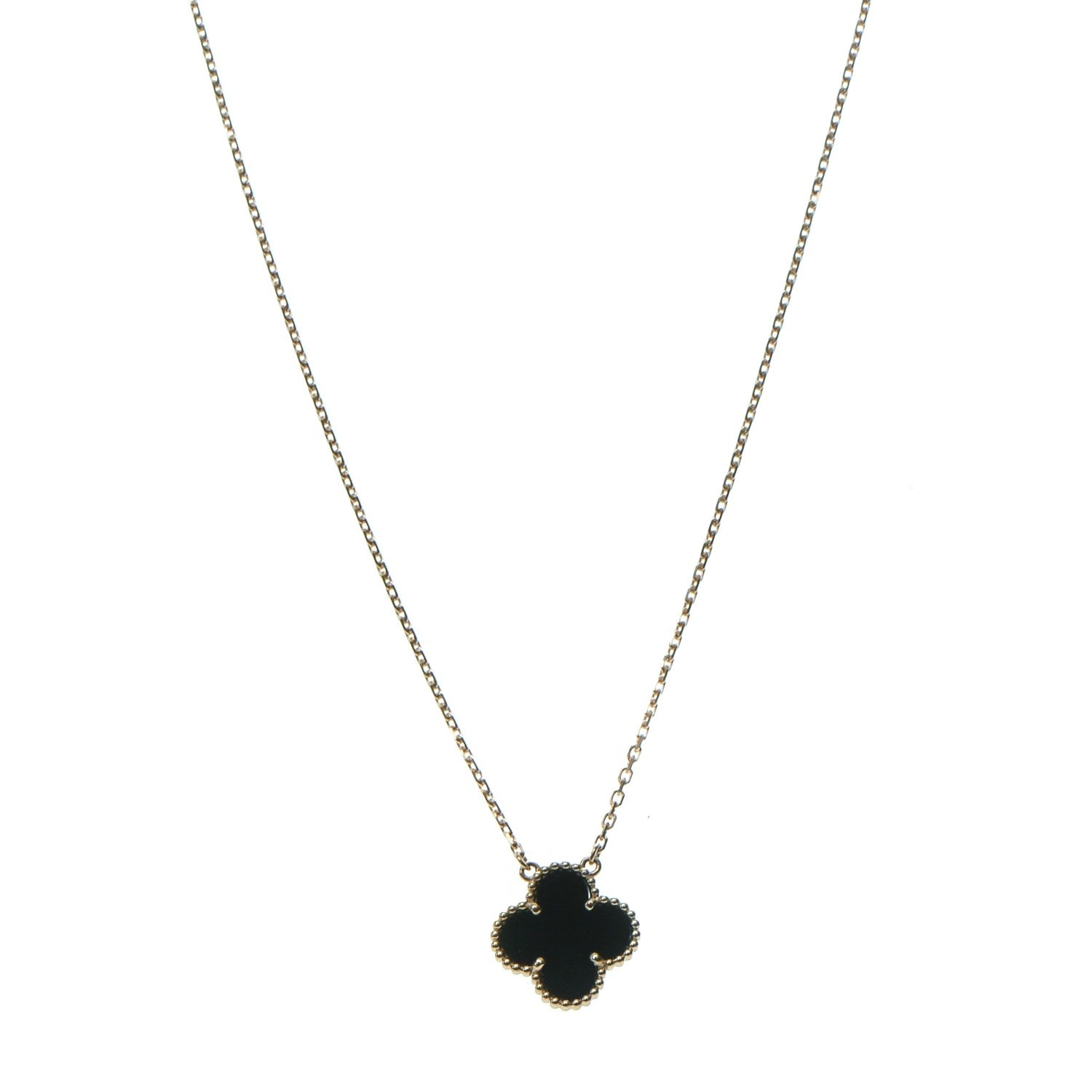 Van Cleef & Arpels 18K Yellow Gold Black Onyx Vintage Alhambra Pendant Necklace 1 of 7