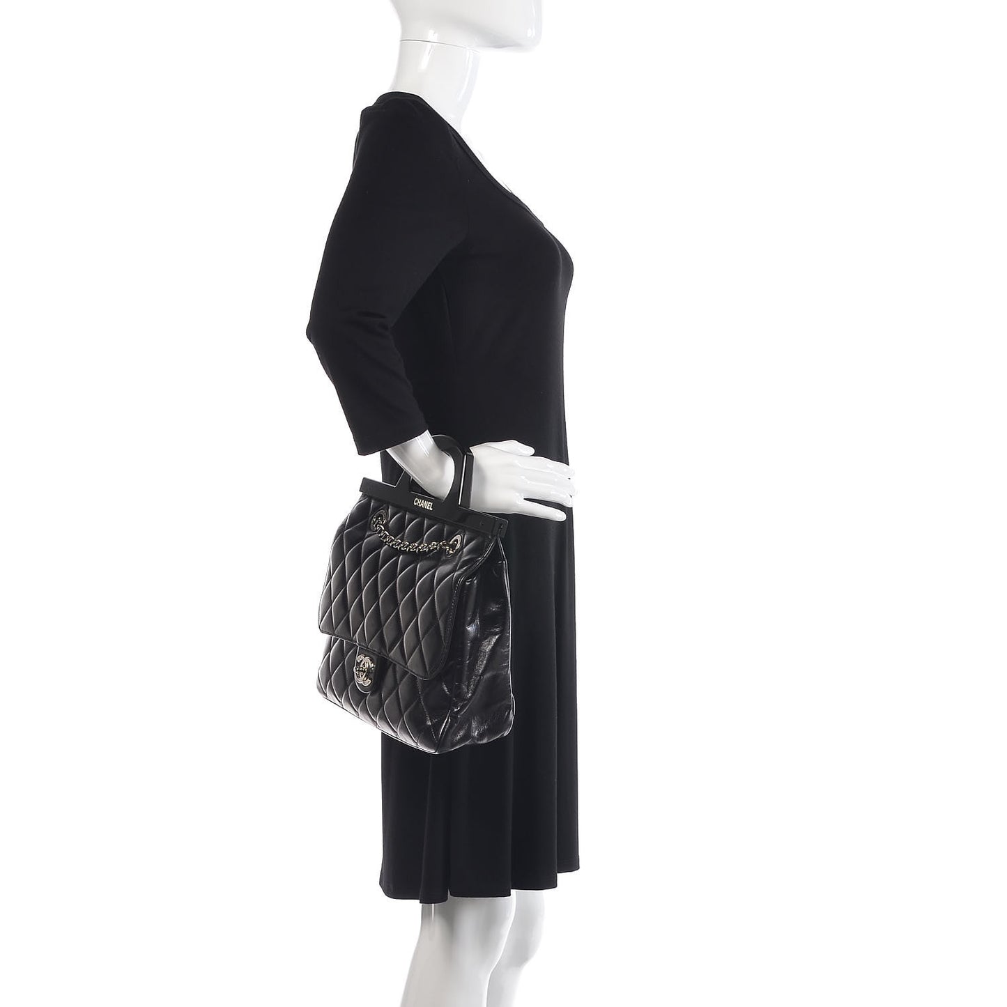 Glazed Calfskin Quilted Small CC Delivery Tote Black