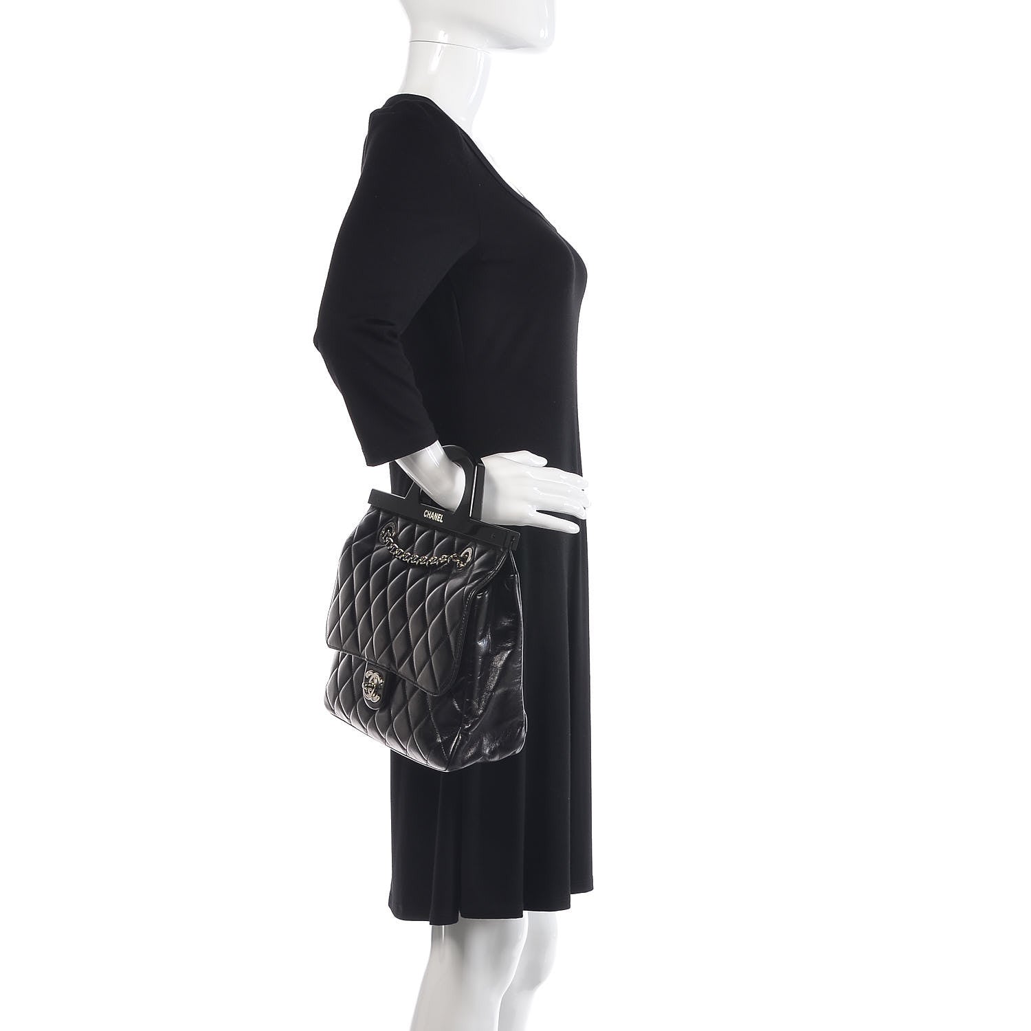 Chanel Glazed Calfskin Quilted Small CC Delivery Tote Black 3 of 10