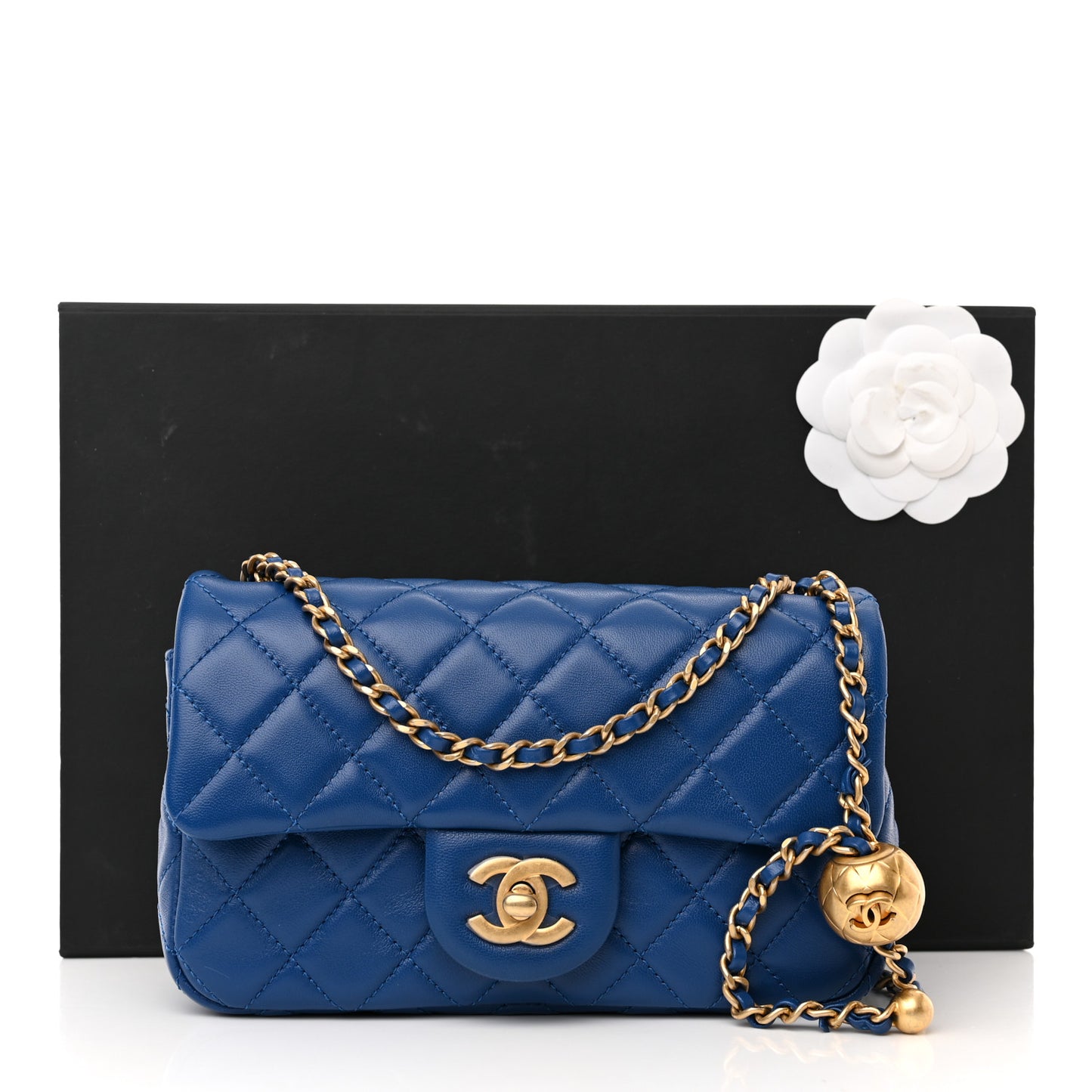 Lambskin Quilted Pearl Crush Mini Rectangular Flap Blue