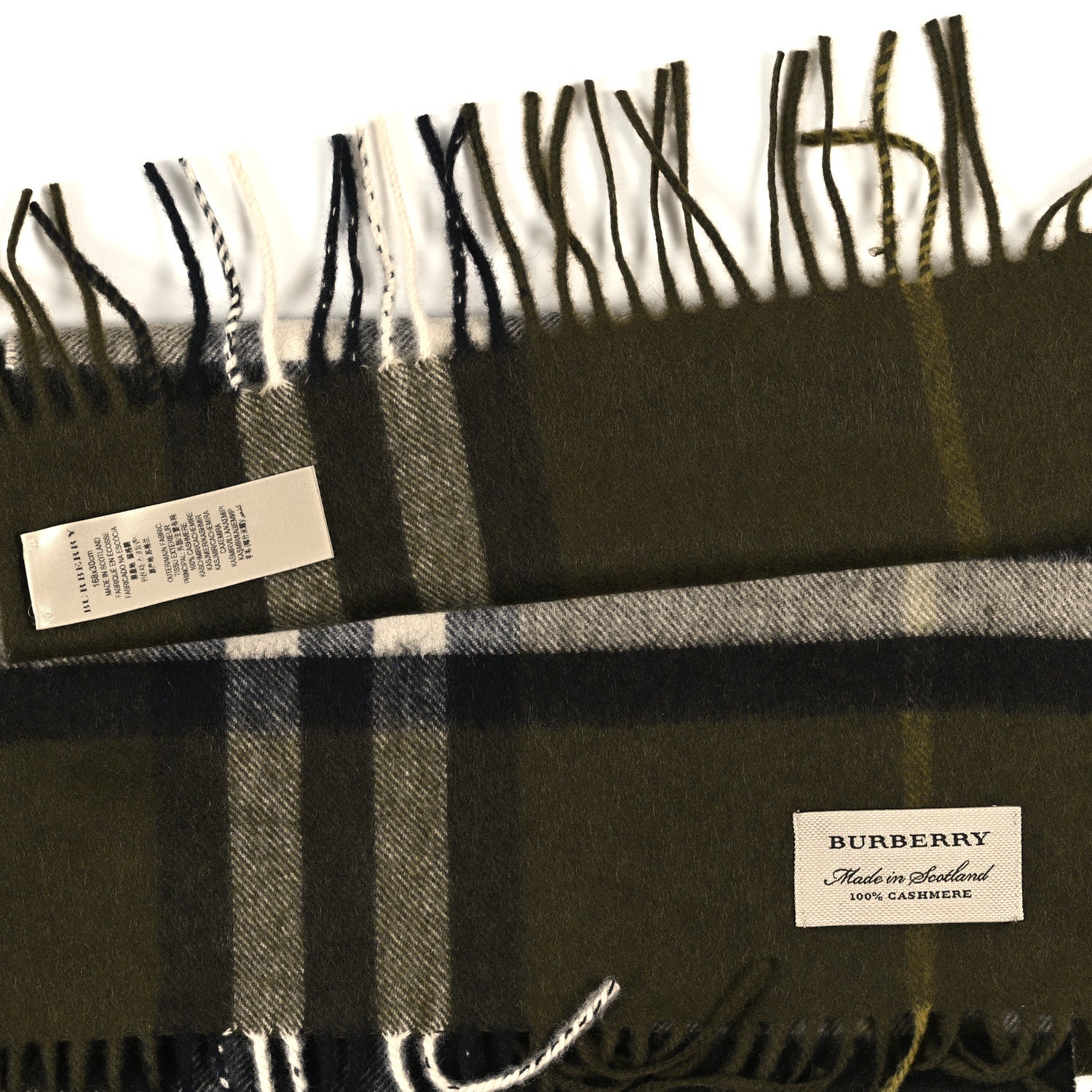 Burberry Cashmere House Check Fringe Scarf Olive Green 3 of 3