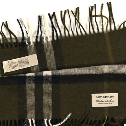 Burberry Cashmere House Check Fringe Scarf Olive Green 3 of 3