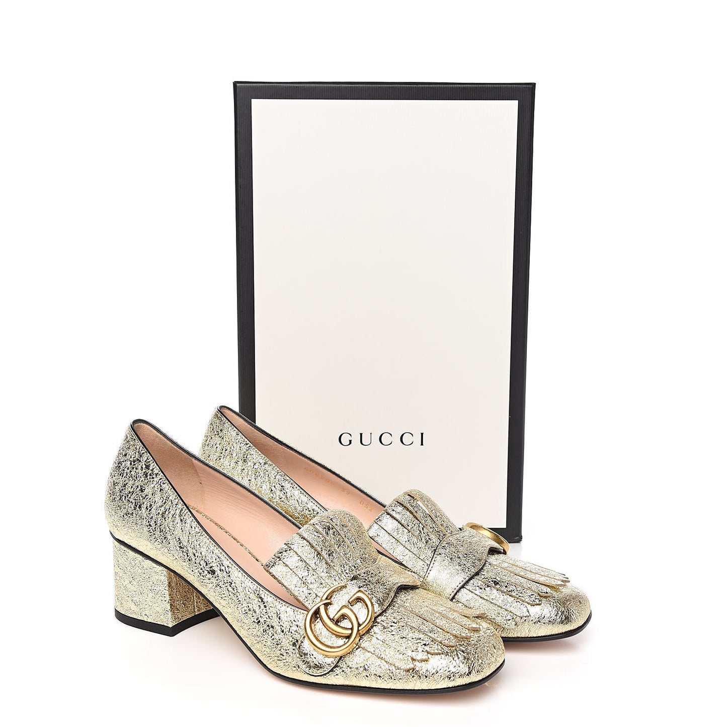 Galassia GG Marmont Fringe 50mm Loafer Pumps 39 Platino