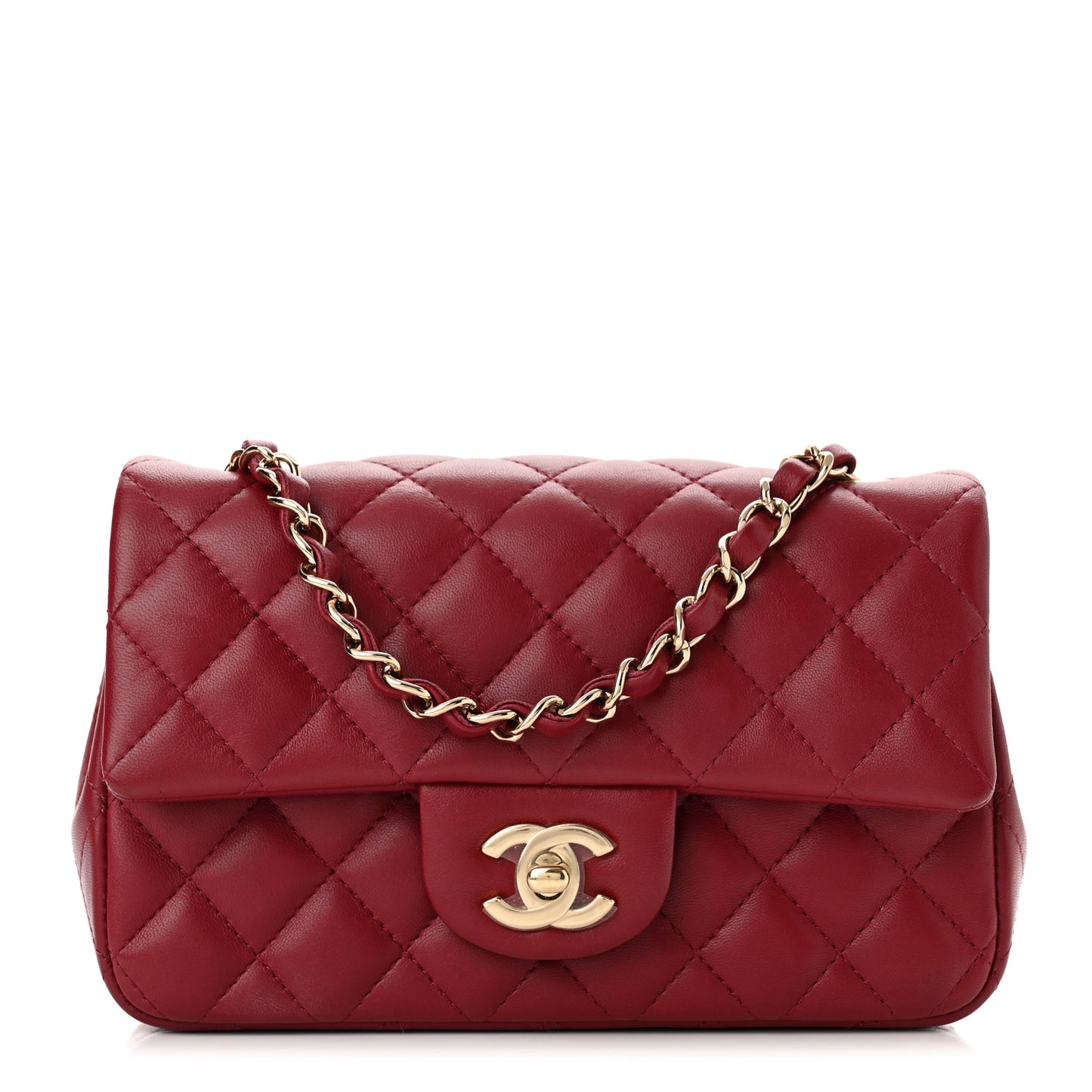 Lambskin Quilted Mini Rectangular Flap Burgundy