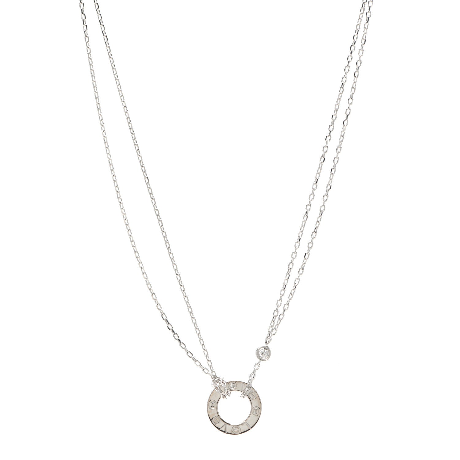 Cartier 18K White Gold 2 Diamond LOVE Necklace 1 of 5