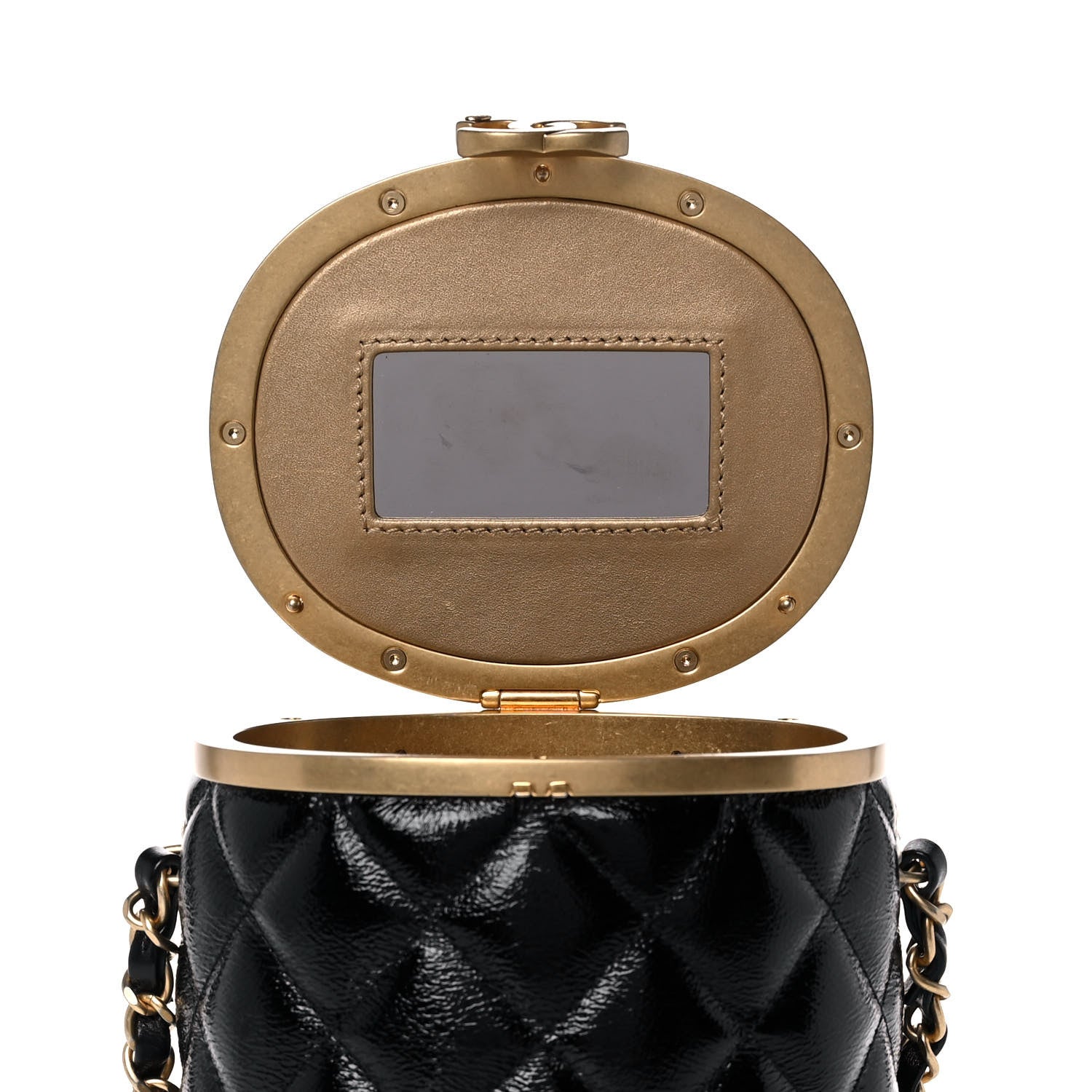 Chanel Distressed Patent Quilted Crown Box Bag Black 5 of 11