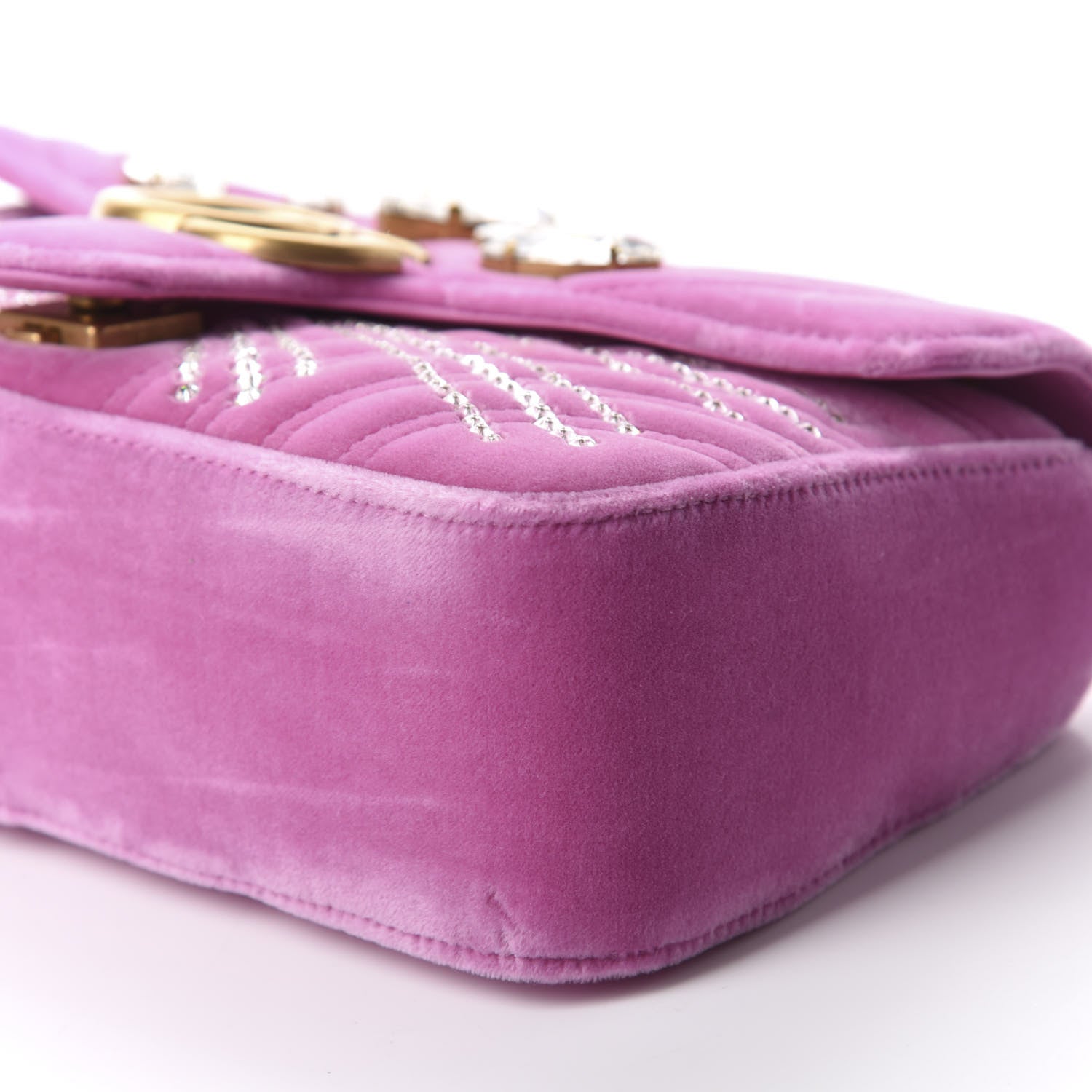 Gucci Velvet Matelasse Marquise Crystals Embroidered Small GG Marmont Shoulder Bag Malva 7 of 10