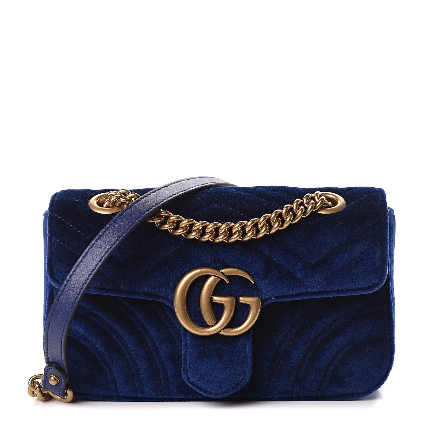 Velvet Matelasse Mini GG Marmont Shoulder Bag Cobalt Blue