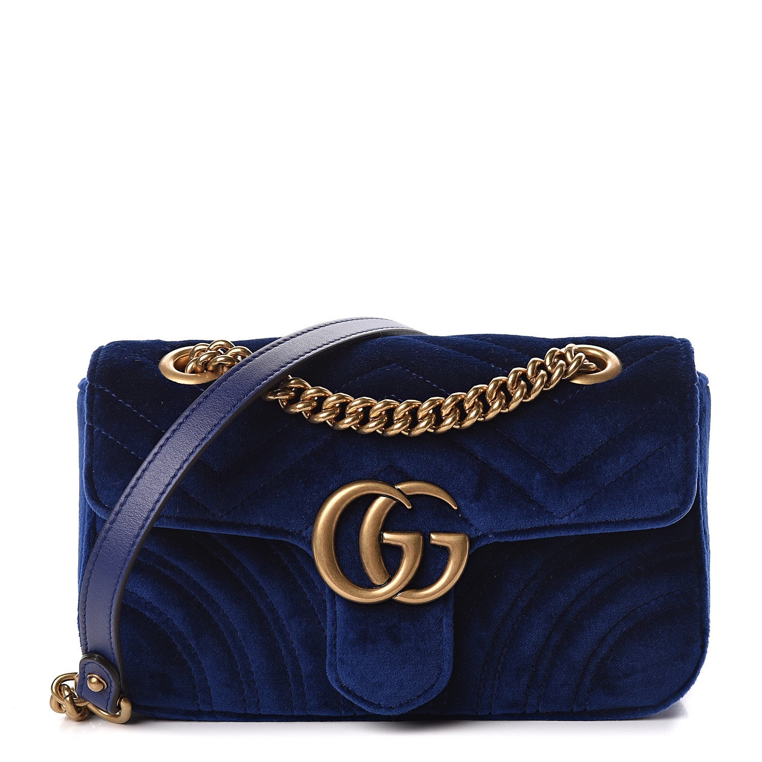 Gucci Velvet Matelasse Mini GG Marmont Shoulder Bag Cobalt Blue 1 of 12