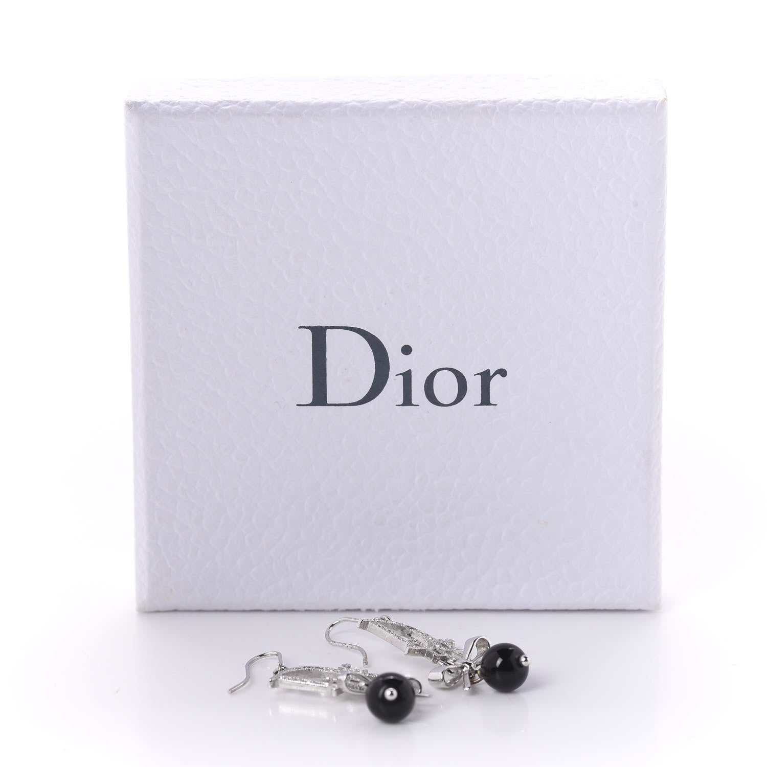 Christian Dior Crystal Logo Bow Drop Earrings Black 4 of 4