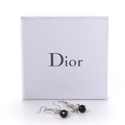 Christian Dior Crystal Logo Bow Drop Earrings Black 4 of 4