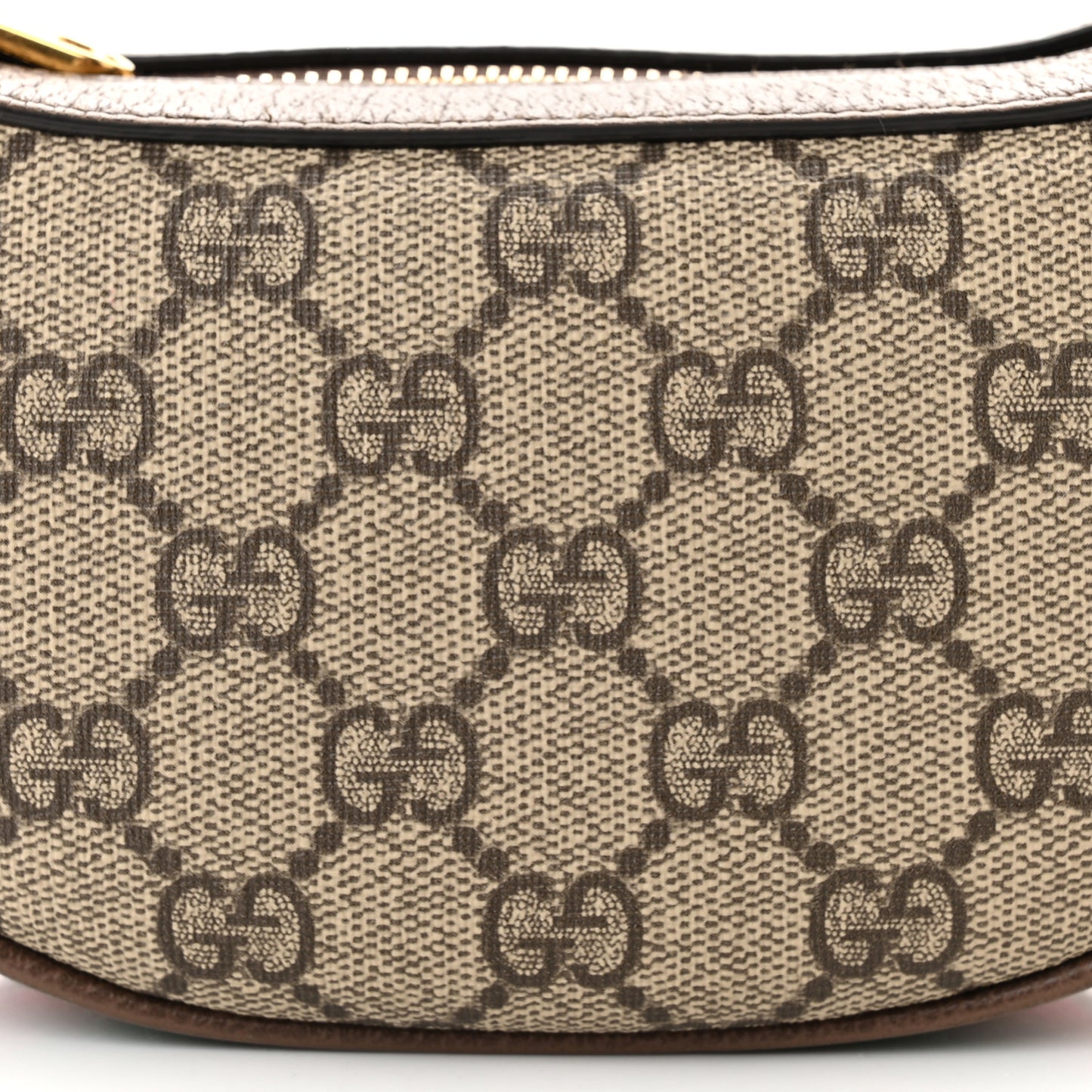 GG Supreme Monogram Textured Calfskin Web Mini Ophidia Half Moon Hobo Beige Ebony New Acero
