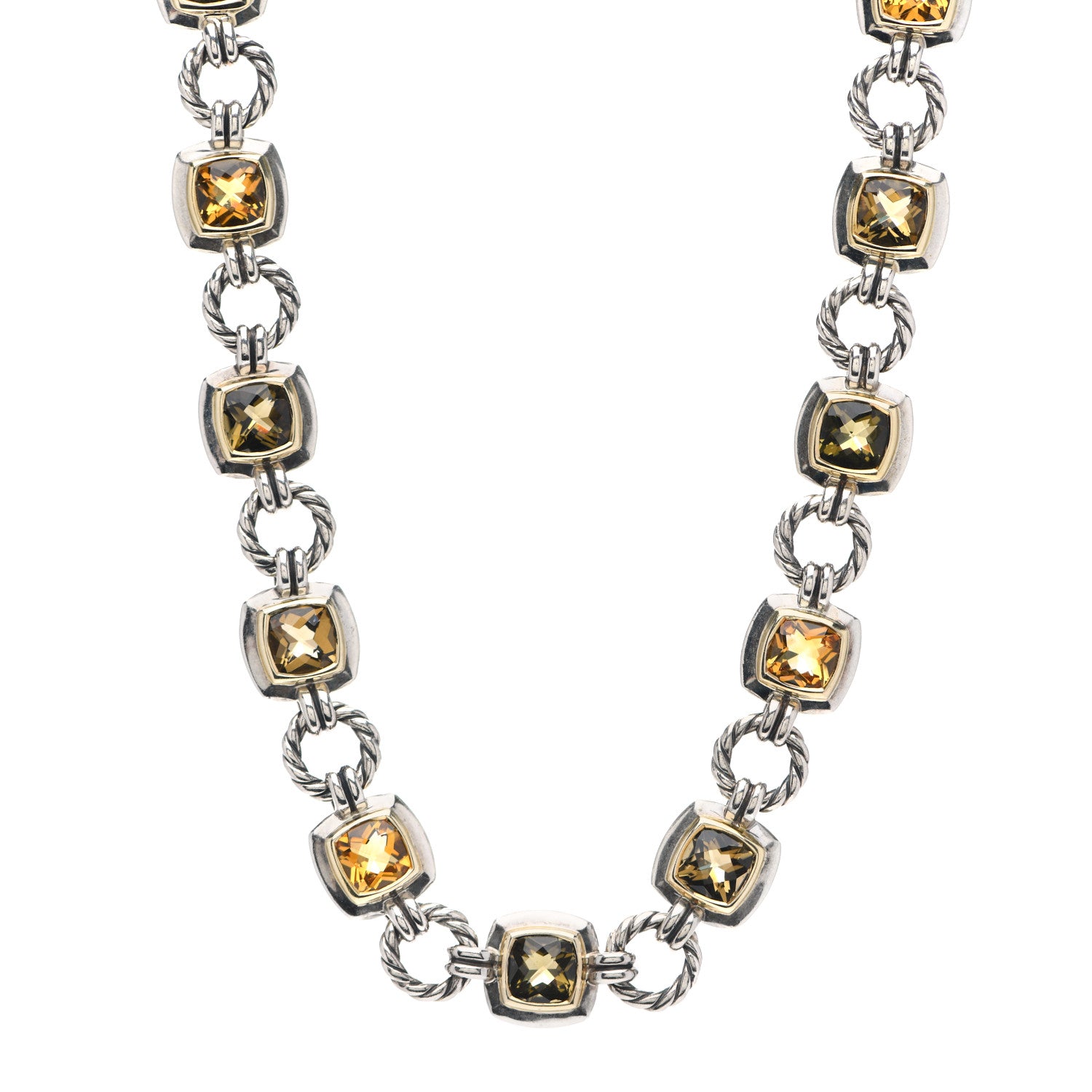 David Yurman Sterling Silver 18K Yellow Gold Citrine Smoky Quartz Renaissance Link Necklace 1 of 4