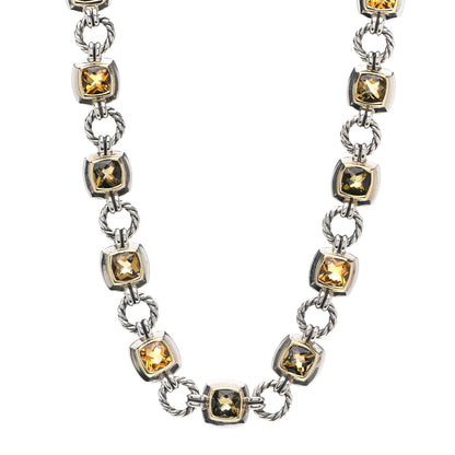 David Yurman Sterling Silver 18K Yellow Gold Citrine Smoky Quartz Renaissance Link Necklace 1 of 4