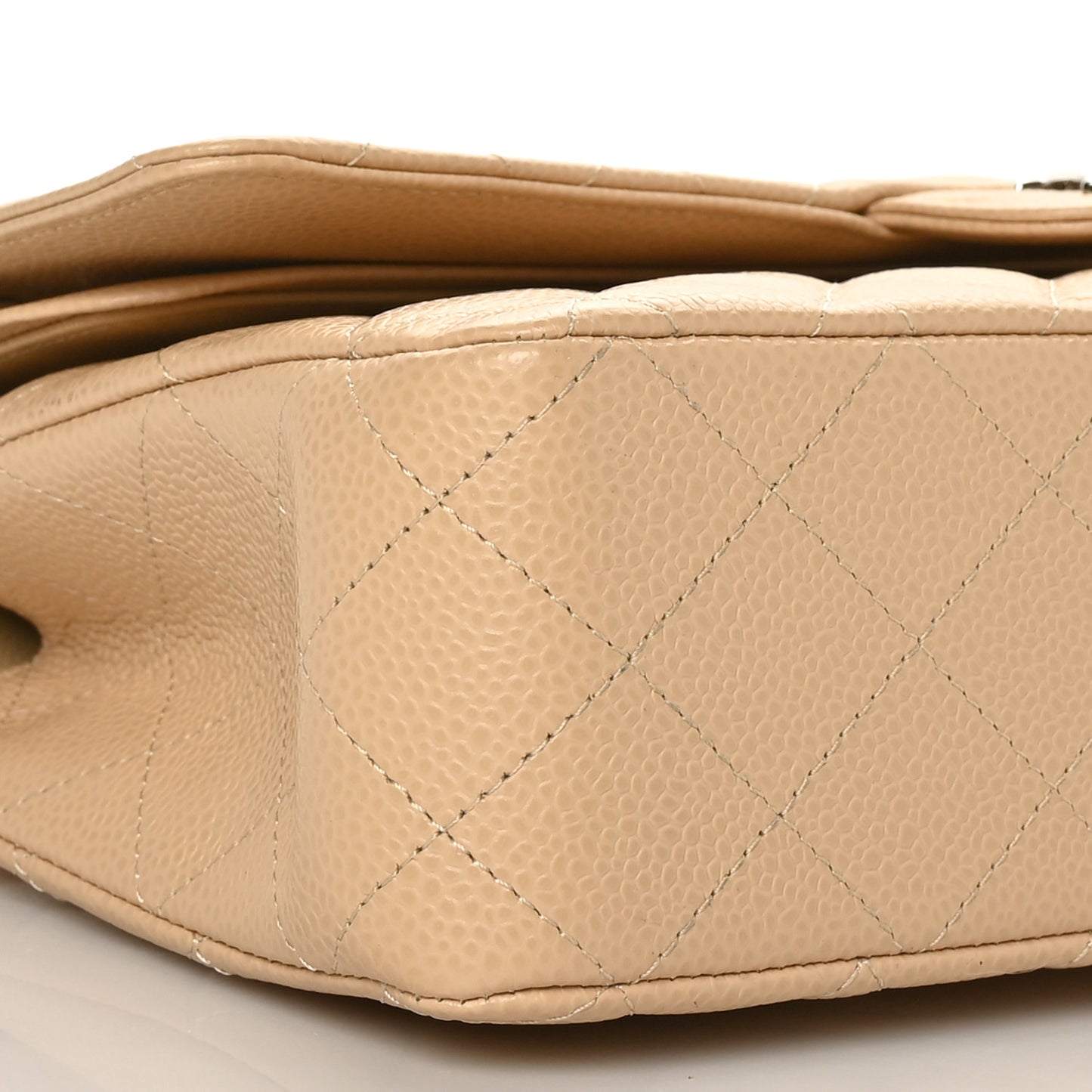 Caviar Quilted Medium Double Flap Beige
