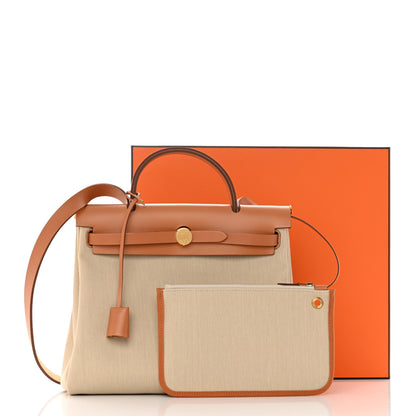 Hermes Military Toile Vache Hunter Herbag Zip Retourne 31 PM Beton Naturel 12 of 12