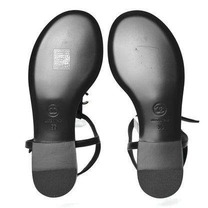 Chanel Lambskin Crystal CC Thong Sandals 35 Navy 5 of 5