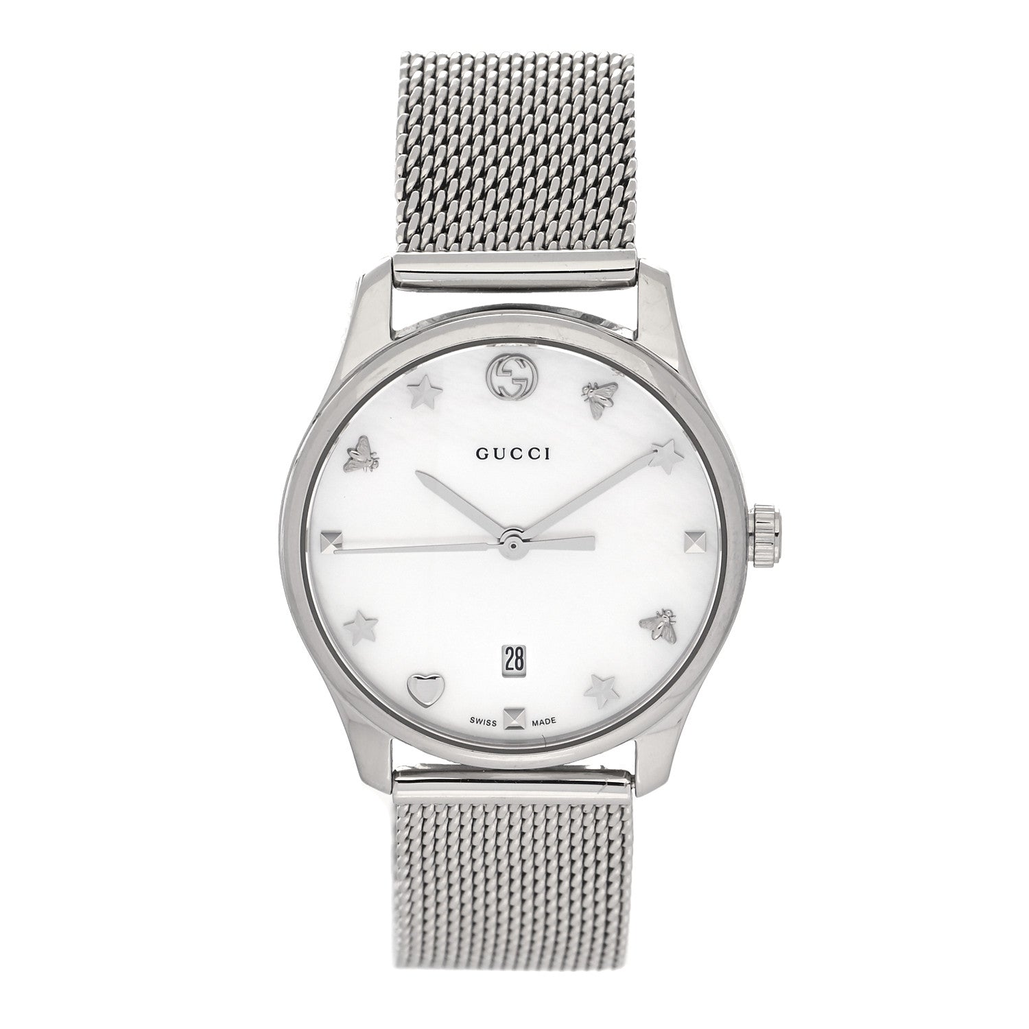 Gucci Stainless Steel Mother of Pearl 29mm G-Timeless Charm Quartz Watch 1 of 4