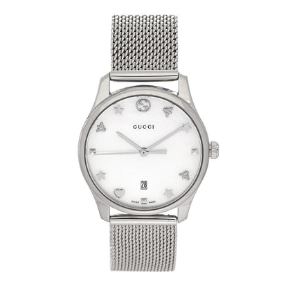 Gucci Stainless Steel Mother of Pearl 29mm G-Timeless Charm Quartz Watch 1 of 4