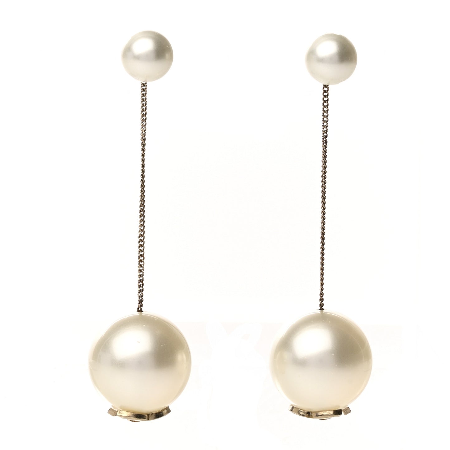 Pearl CC Chain Drop Earrings Gold