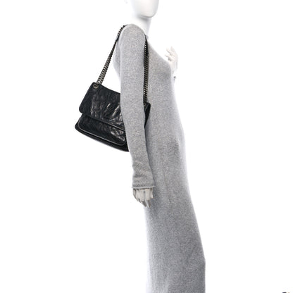 Saint Laurent Crinkled Calfskin Matelasse Monogram Medium Niki Chain Satchel Black 2 of 9