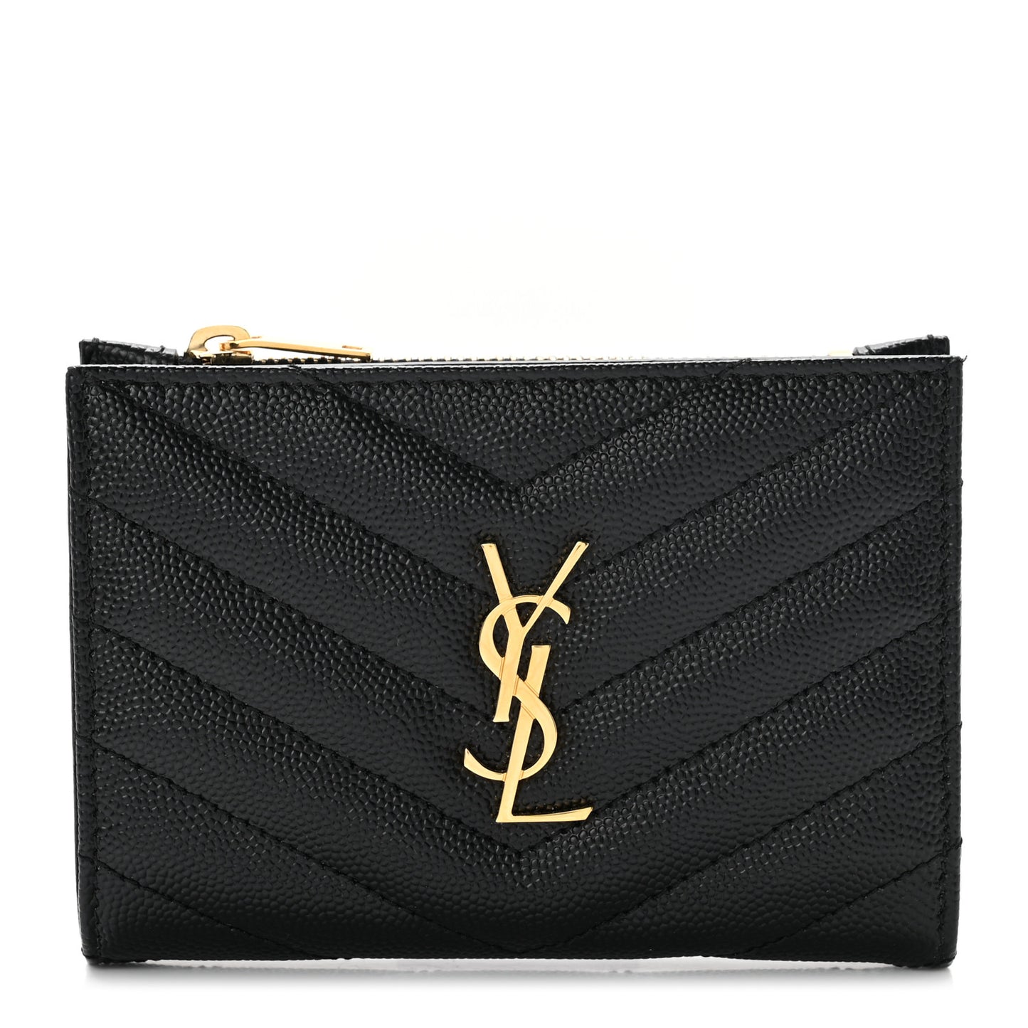 Grain De Poudre Matelasse Chevron Monogram Zipped Two-Part Wallet Black