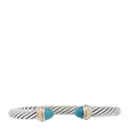 David Yurman Sterling Silver 14K Yellow Gold Turquoise 7mm Cable Classics Bracelet 1 of 4