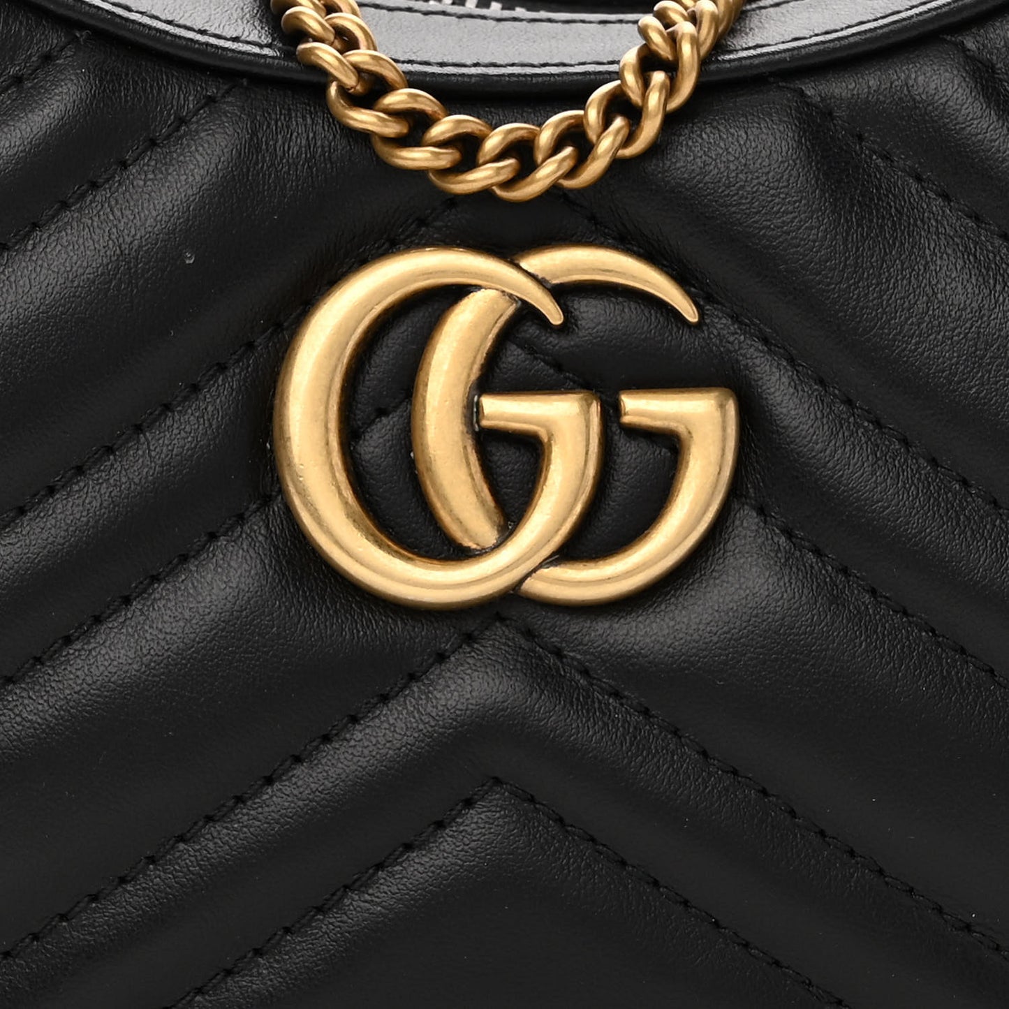 Calfskin Matelasse Chevron Mini GG Marmont Half Moon Hobo Black