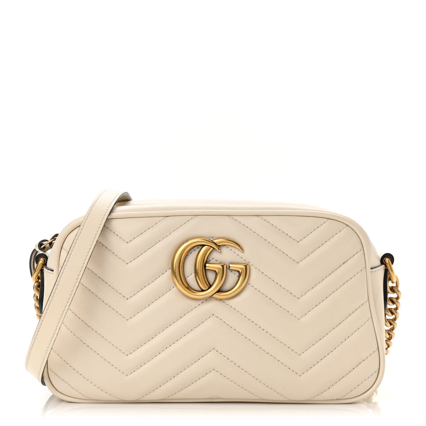 Calfskin Matelasse Small GG Marmont Chain Shoulder Bag White