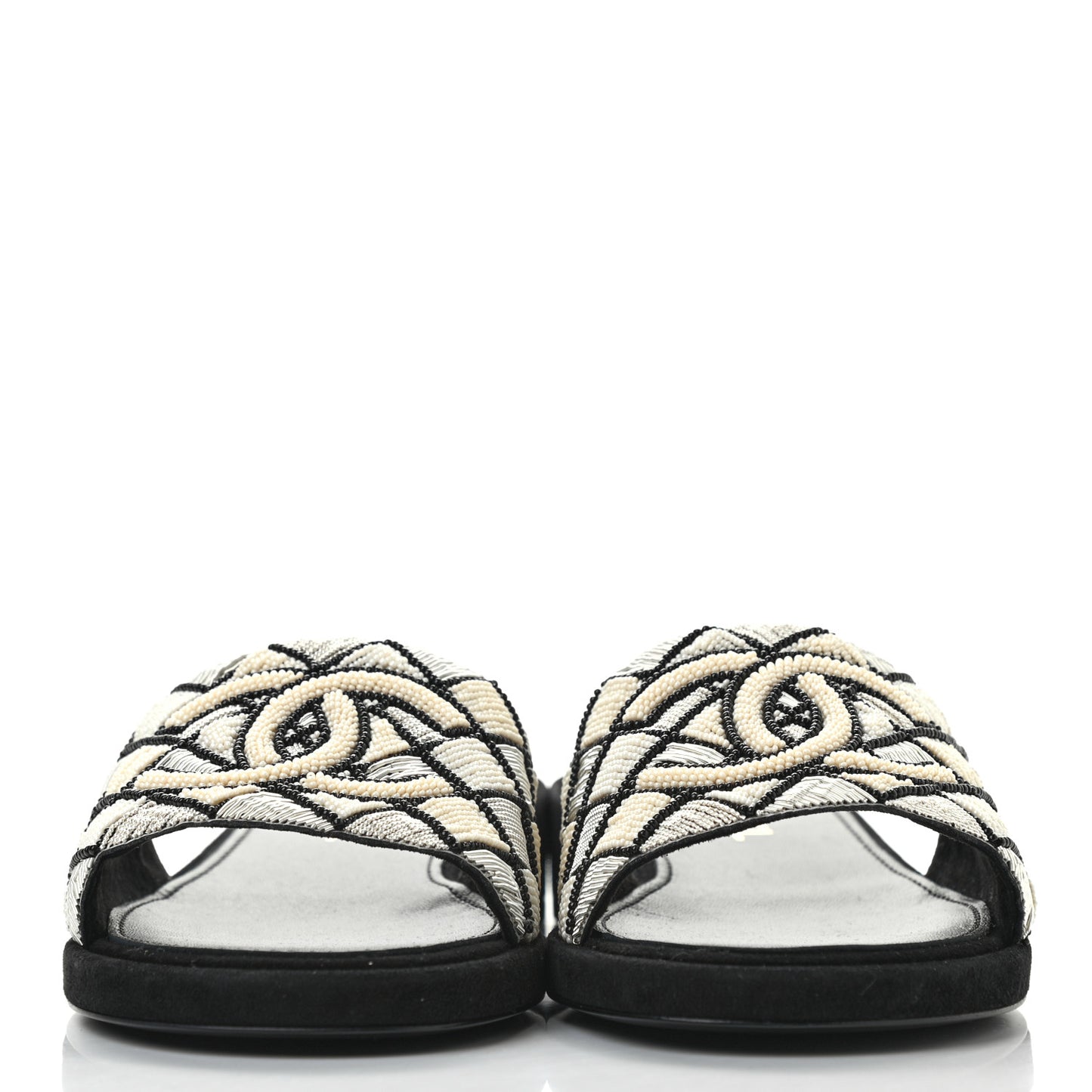 Pearl Embroidery CC Mules 38 Black White