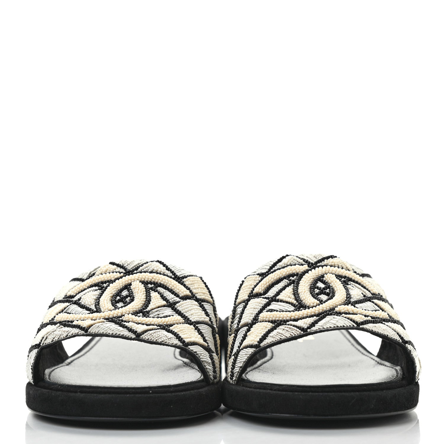 Chanel Pearl Embroidery CC Mules 38 Black White 2 of 9