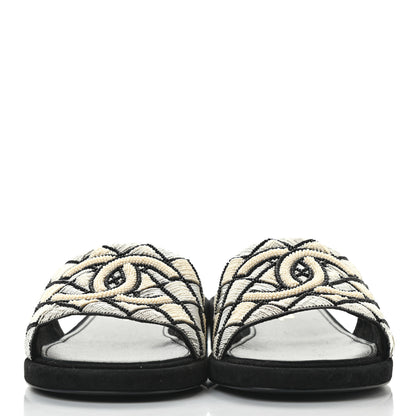 Chanel Pearl Embroidery CC Mules 38 Black White 2 of 9