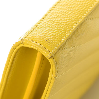 Saint Laurent Grain De Poudre Matelasse Chevron Monogram Chain Wallet Yellow 10 of 11