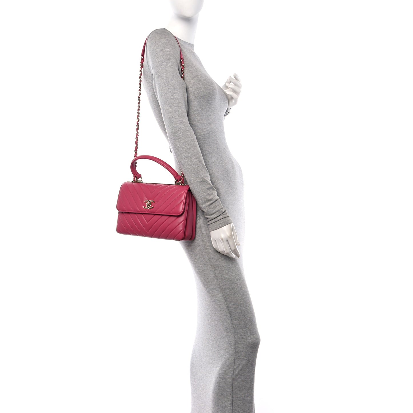 Lambskin Chevron Quilted Small Trendy CC Dual Handle Flap Bag Pink