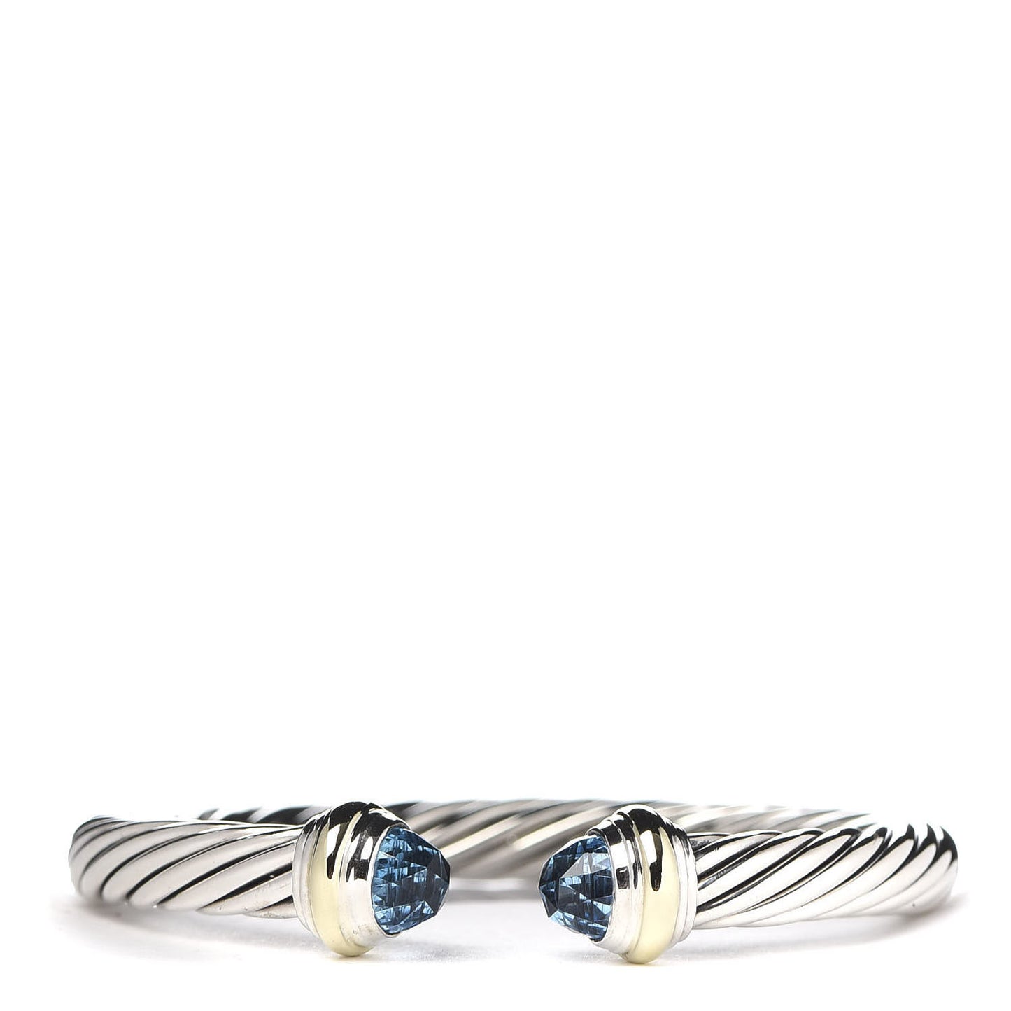 Sterling Silver 14K Yellow Gold Blue Topaz 7mm Cable Classics Bracelet