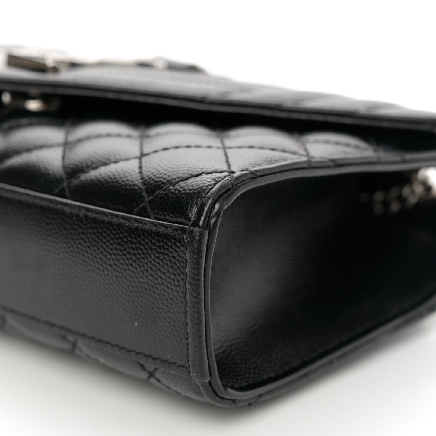 Grain De Poudre Textured Mixed Matelasse Triquilt Small Monogram Satchel Black