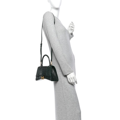 Balenciaga Shiny Calfskin Crocodile Embossed Small Hourglass Top Handle Bag Forest Green 2 of 13
