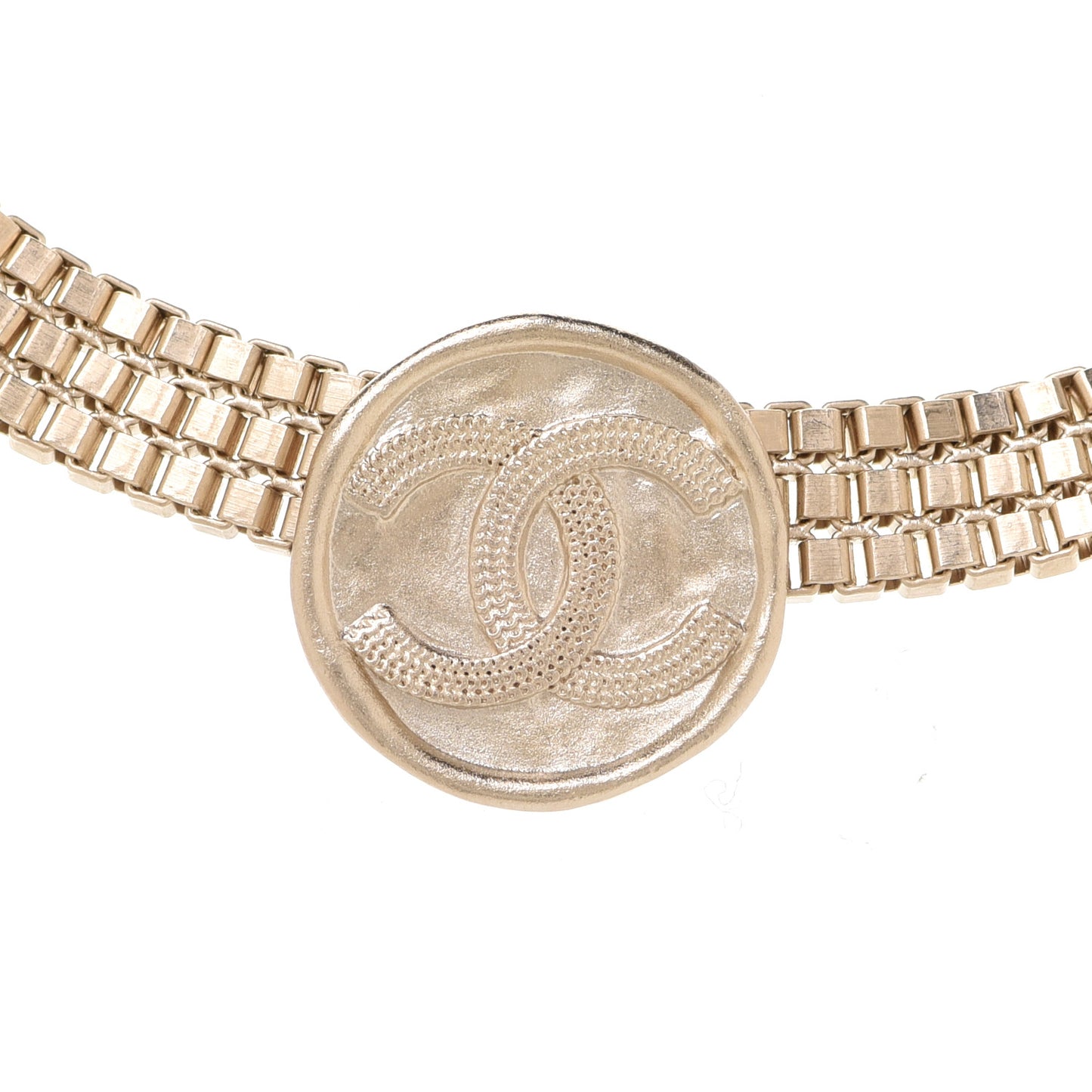 Metal Chain Link CC Medallion Choker Necklace Gold