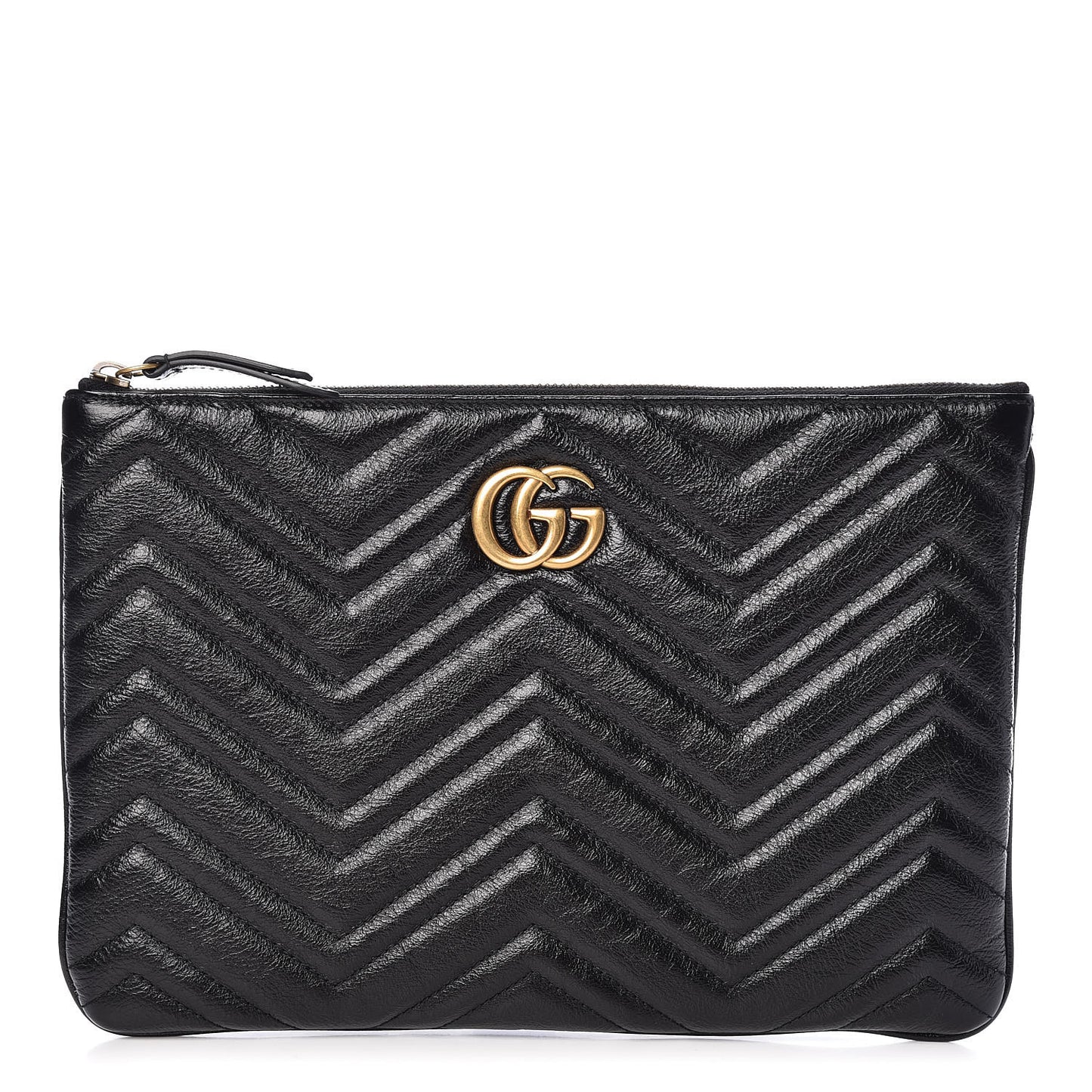 Azalea Calfskin Matelasse Heart GG Marmont Zip Pouch Black