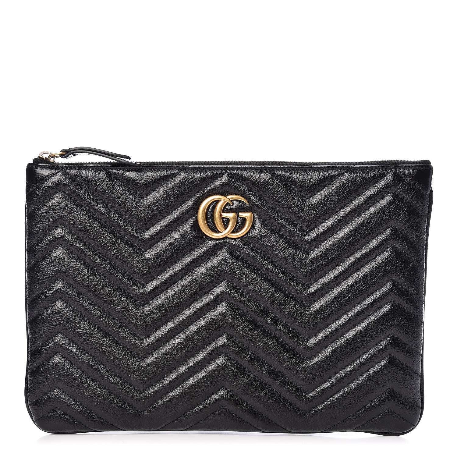 Gucci Azalea Calfskin Matelasse Heart GG Marmont Zip Pouch Black 1 of 10