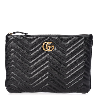 Gucci Azalea Calfskin Matelasse Heart GG Marmont Zip Pouch Black 1 of 10