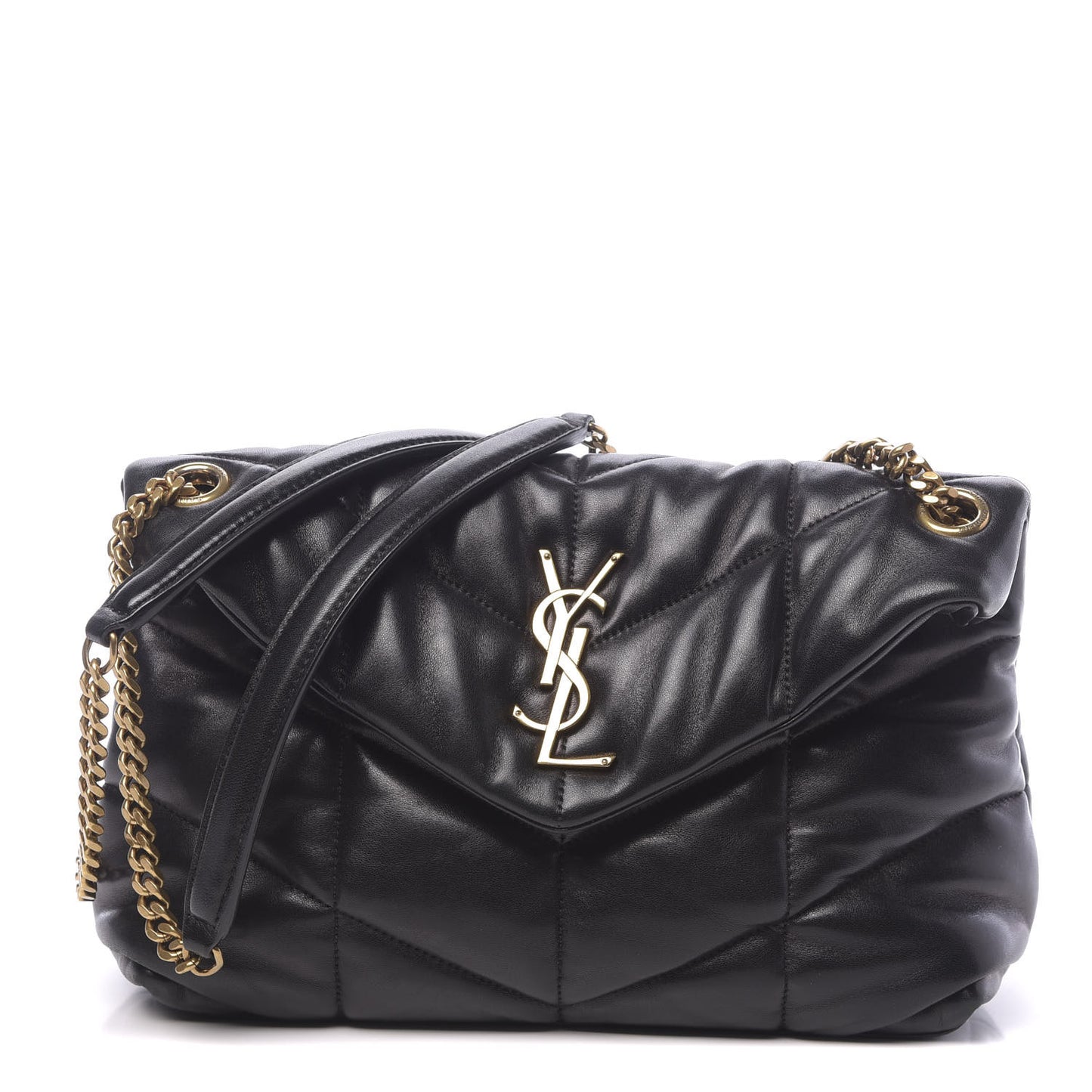 Lambskin Quilted Small Loulou Puffer Monogram Chain Satchel Black